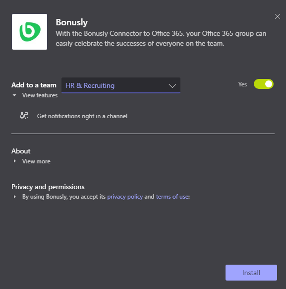 Figure 2: Bonusly configuration screen