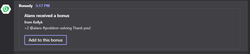 Figure 3: Bonusly notification in Teams 1